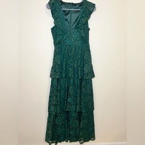 Elegant Green Lace Dress floral print - great for wedding guests or bridesmaids